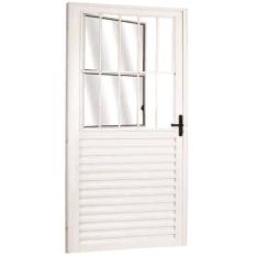 Porta Social Palheta de Alumínio 210 X 80cm Linha 25 Lado Esquerdo Esquadrias Bergame Branco