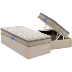 Conjunto Box Baú Solteiro: Colchão Espuma Probel D45 Guarda Costas Pillow Top + Base CRC Suede Clean(88x188)