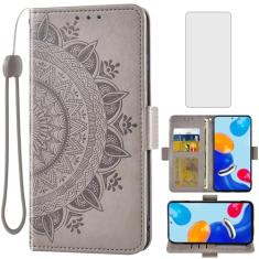 Asuwish Capa de telefone para Xiaomi Redmi Note 11S/11 4G capa carteira protetora de tela de vidro temperado suporte de cartão de crédito bolsa flip alça de pulso suporte acessórios para celular Redme