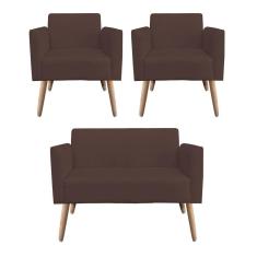 Kit 01 Namoradeira 02 Poltronas Marisa Marrom