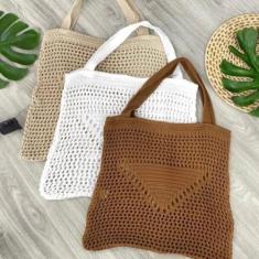 Bolsa ecobag de praia alça de ombro estilo sacola tricot verão - FIORE