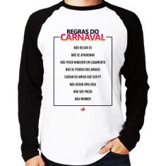 Camiseta Raglan Regras do carnaval Manga Longa - Foca na Moda, Branco,