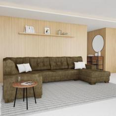 Sofá de Canto 6 Lugares com Chaise Direito Paris Suede Amassado Marrom