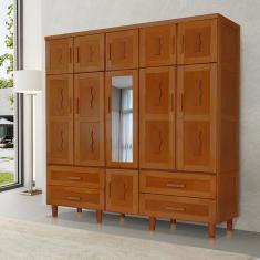 Guarda Roupa Casal Com Espelho Madeira Maciça Chicago Castanho