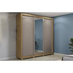 Guarda Roupa 3 Portas de Correr (1 c/ Espelho) e 2 Gavetas c/ Pés CB07M570 Flex Nogueira/Nogueira ou Fendi - Kappesberg