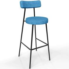 Banqueta Alta Bar Cozinha Sala de Jantar Estrutura em Aço Milão L02 Linho Azul - Lyam Decor