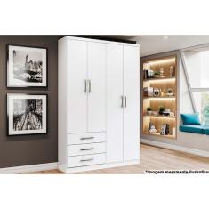Guarda Roupa Solteiro Caju DA135 4 Portas 3 Gavetas MDF-MDP Branco Henn