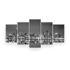 Quadro Decorativo Cidade Branco Preto 129x61 Sala Quarto