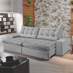 Sofá Retrátil e Reclinável 5 Lugares 290cm Milão Montano Estofados Veludo Cinza