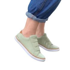 Tênis Feminino Casual em Couro Sola Baixa Pistache Parô-Feminino