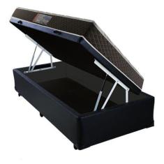 Cama Box Baú Solteiro Colchão Espuma D45 Bordado + Box Sintético Preto 56x88x188
