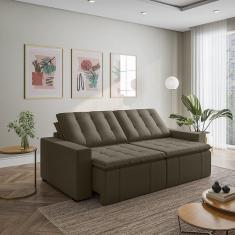 Sofá Cama Retrátil e Reclinável 4 Lugares 240cm em Veludo com Molas e Braço Reto Palmeira Cabecasa M Grafite