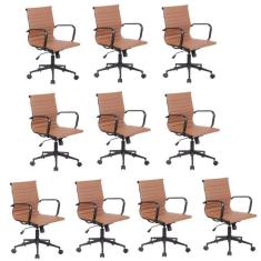 Conjunto 10 Cadeiras de Escritório Diretor Sevilha com Base Office aço preto Rivatti Marrom
