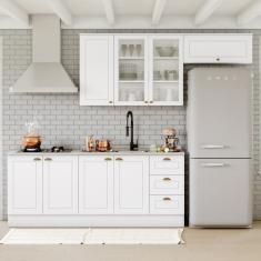 Cozinha Completa Americana 8 Portas 3 Gavetas com Vidro 100% Mdf  Branco - Henn