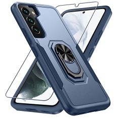 Janmitta Capa para Samsung Galaxy S22 com protetor de tela de vidro temperado [não compatível com S22+], capa de celular resistente à prova de choque [parte traseira rígida de policarbonato], anel de