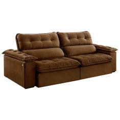 Sofá 3 Lugares Retrátil e Reclinável Jobi com USB Veludo Marrom 234 cm