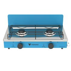 Fogao a Gas Portatil 2 Bocas Venax Flamalar Vetro Azul