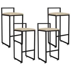 Kit 04 Banquetas Altas Hanna Preto Suede Bege - LYAM DECOR