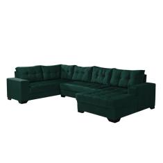 Sofá de Canto 6 Lugares Bia com Chaise Direito Suede Verde
