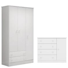 Guarda Roupa 2617 e Cômoda Infantil 2561 Doce Sonho Branco Semi Brilho – Qmovi