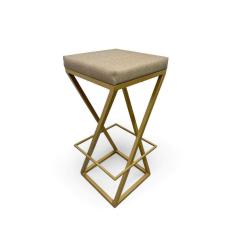 Banqueta Zenite Estofada Bege Metalon Dourado