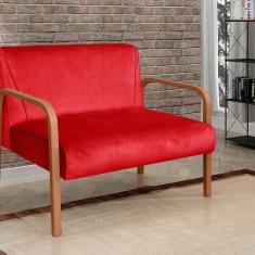 Namoradeira Anita Sofá 2 Lugares Moderna Braço Madeira Suede Vermelho 100