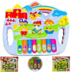 KIT 2 PIANINHO musical infantil luz e SOM DOS TRANSPORTES CARRO MOTO HELICOPTERO BOMBEIRO NAVIO TREM didatico educativo interativo brinquedo ESTIMULA APRENDIZADO 15 TECLAS 26cm