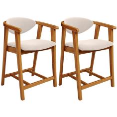 Kit 02 Banquetas Baixa Cozinha Sala de Jantar Bancada Cecília L02 Suede Bege - Lyam Decor