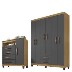 Guarda Roupa De Casal 6 Portas e 2 Gavetas Sem Espelho Com Cômoda Sapa