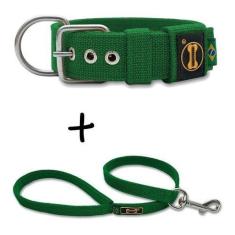 Coleira Cachorro Grande Pit Bull + Guia 80cm (verde) Fit - Amorosso, P