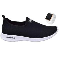 Sapatilha Tenis Calce Facil Slip on Feminina Confortável com RELOGIO -