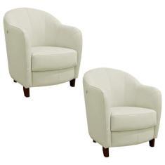 Kit 2 Poltronas Decorativas Sala de Estar Pés Madeira Kairós Couro Off