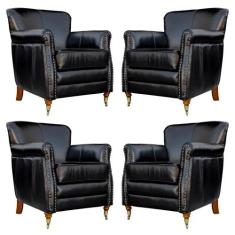 Kit 04 Poltronas Decorativas Sala de Estar Brunei Pés Príncipe Couro P