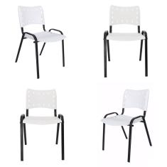 Kit 4 Cadeiras Iso Para Escola Escritório Comércio Branca Base Preta