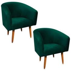 Kit 2 Poltronas Stella Veludo Verde Esmeralda Castanho - DROSSI