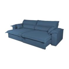 Sofá Retrátil Reclinável 3.00m Nivus Azul Molas Ensacadas - King House