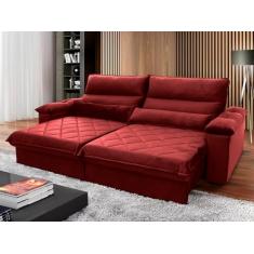 Sofá Retrátil Reclinável Grécia 3.00m Suede Velut Vermelho Molas no Assento - King House
