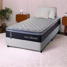 Conjunto Cama Box Solteiro Dakota Preto 96x203x57 Espuma D33