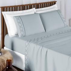 Jogo de Lençol King 4 Peças Percal 400 Fios Ponto Palito Bordado Infin