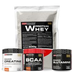 Kit Whey Protein Baunilha 500g + Power Creatina + Power Glutamina + BCAA 4.5g 100g - Bodybuilders