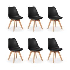 Conjunto 06 Cadeiras Eames Wood Leda Design Preta