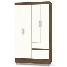 Guarda Roupa Solteiro Ideal Plus 4 Portas Bater 2 Gavetas MDP Imbuia Champanhe Vila Rica