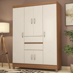 Guarda Roupa Solteiro Ecom II 6 Portas de Bater 2 Gavetas MDP Amêndola Touch-off White Demóbile