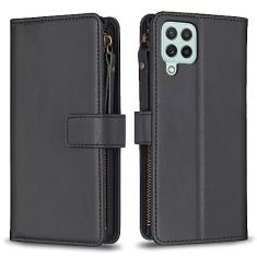 Capa com alça de pulso para Samsung Galaxy A22 4G, 9 compartimentos para cartão, 1 carteira de couro com zíper, fecho magnético com suporte, capa para celular compatível com Samsung A22 4G 6,4