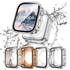 Kawoco Pacote com 4 capas impermeáveis compatíveis com Apple Watch série 8/7 de 41 mm com película de vidro temperado, cobertura total 2 em 1 para acessórios iWatch de 41 mm