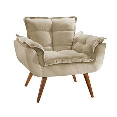 Combo 2 Poltronas Decorativas Perola com Pés Madeira Suede Bege