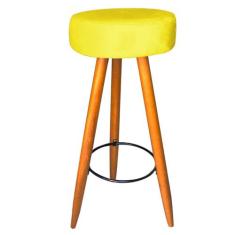 Kit 09 Banqueta Alta Flora Pés Palito em Madeira Caramelo  Bar Bistrô 