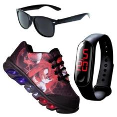 Kit Tênis Led Infantil Menino Masculino Sonic + Relógio + Óculos-Masculino