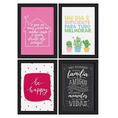 Quadros com Frases Alegria Moldura Preta 22x32cm 4un