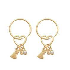 Brinco Argola Com Coração Fé Nossa Senhora Aparecida E Pérola